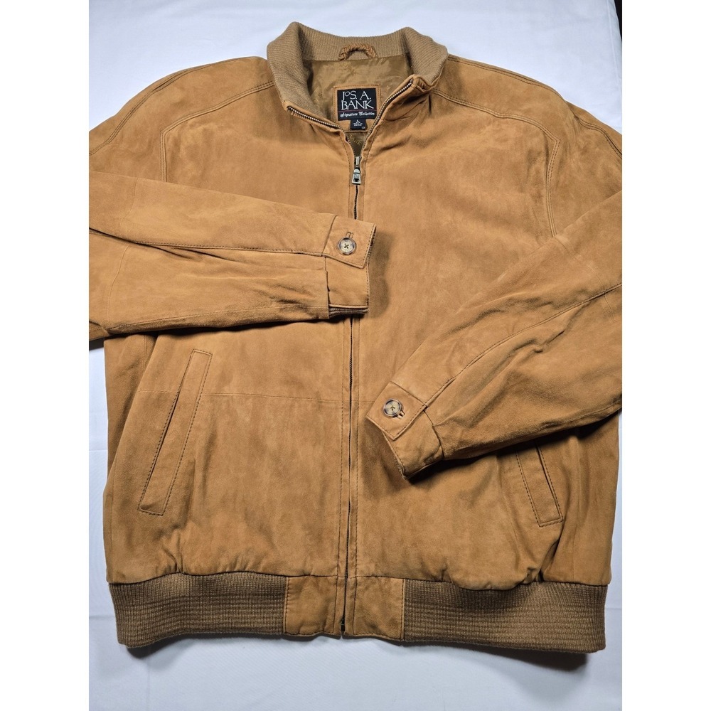Jos. A. Bank Men's Large Tan Suede Leather Bomber Jacket